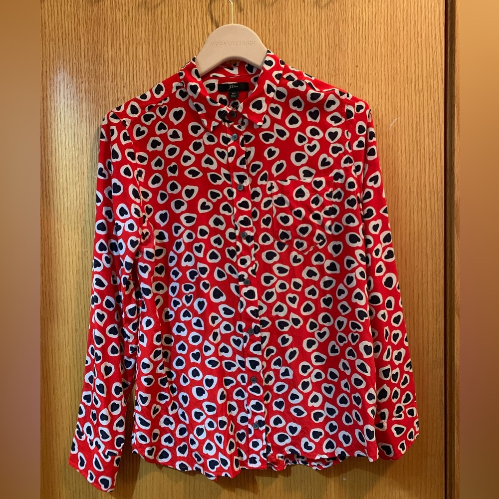 J.Crew Classic Fit Heart Print Silk Shirt